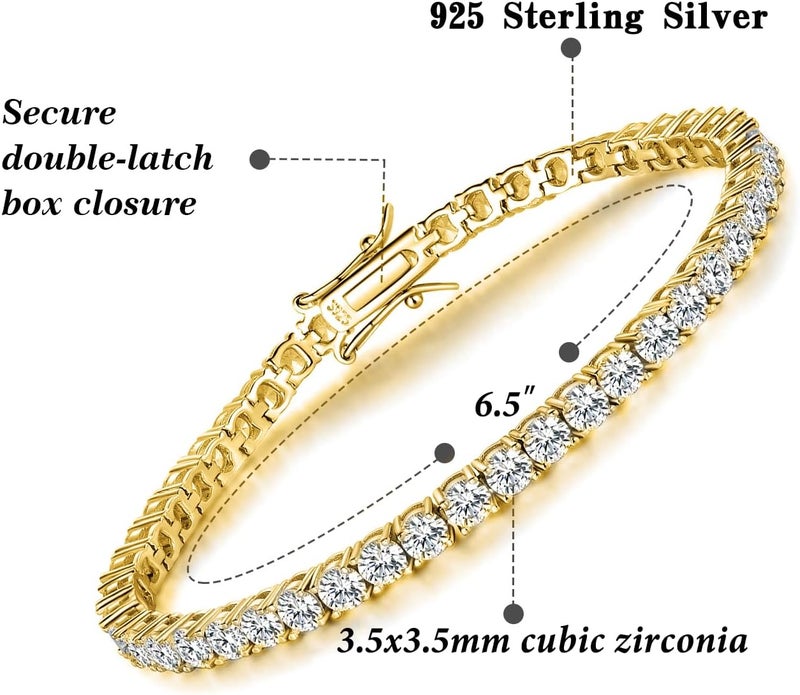 TIKJE 925 Sterling Silver 2-7mm Cubic Zirconia Classic Tennis Bracelet | White Gold Bracelets for Women | Size 6-8.5 inches - Image 2